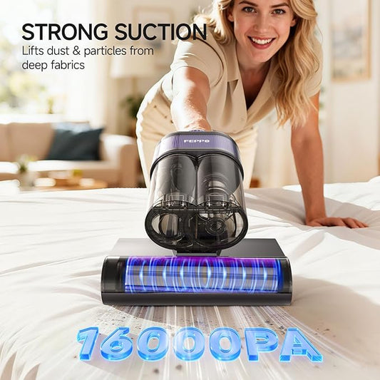 FEPPO Mattress Vacuum Cleaner, 4-in-1 Bed Vacuum Cleaner PRO, 16KPa Handheld Vacuums with 253.7nm UV-C Light, 40,000 Beats/Min Tapping, 140°F Hot Air, HEPA Filter for Bed, Sofa, Crib(Corded, 550W)