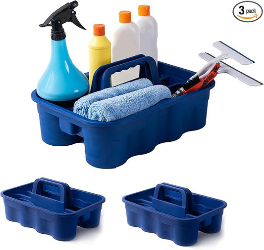 Matthew 3 Pack Large Plastic Tote Tool & Deluxe Supply Cleaning Caddy with Handle Portable Shower Basket Storage Caddy for Cleaning Products,Take-Out Drink,Bathrooms - Blue