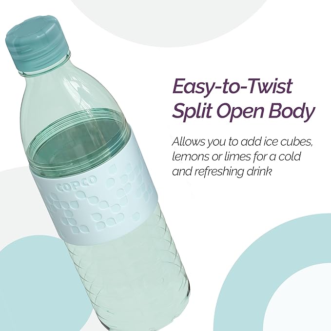 Copco Hydra 16.9oz Water Bottle, Set of 2 - Non-Slip Sleeve & BPA-Free Tritan Plastic - Dishwasher Safe, Reusable To Go Bottle - Leak-Proof, Spill-Proof, Portable Water Bottle (Light Blue & Purple)