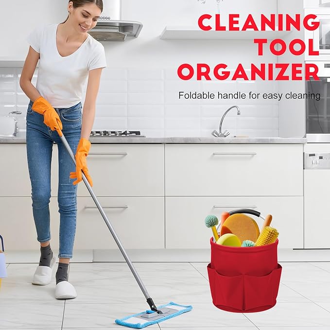 Cleaning Caddy for Cleaning Supplies,17L Cleaning Supply Caddy with Handle Foldable Cleaning Supplies Organizer Bucket Cleaning Products Organizers for Home, Garden (Red)