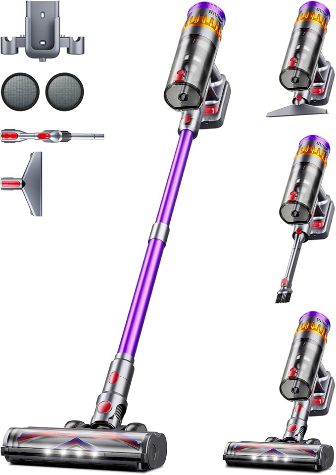 Cordless Vacuum Cleaner, 600W 50Kpa 70 Mins Vacuum Cleaners for Home, Self-Standing Stick Vacuum with Touch Screen, Wall Dock, Anti-Tangle Rechargeable Vacuum for Pet Hair Carpet Hardwood Floor