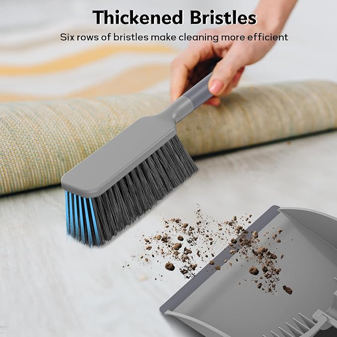 SetSail Small Dustpan and Brush Set, Nesting Snap-On Handheld Broom and Dust Pan with Teeth Portable Broom and Dustpans Sets Suitable for Desktop, Pets Care, Sofa, Camping, Grey