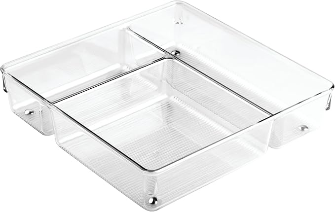 InterDesign Linus Kitchen Drawer Organizer for Silverware, Spatulas, Gadgets - 9" x 9" x 2", Clear