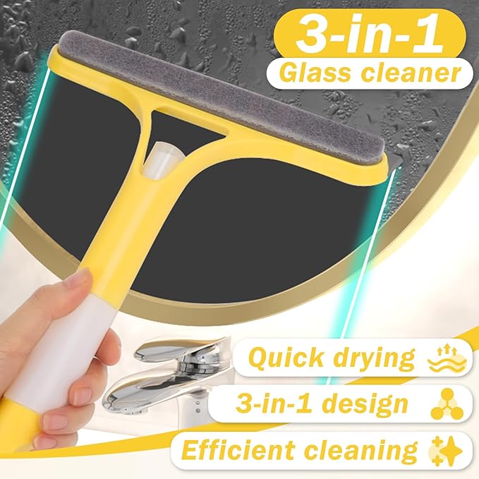3Pcs 3 in 1 Window Cleaning Scraper, Mirror Squeegee with Sprayer Combo, Glass Cleaner for Windows Car, Home, Kitchen