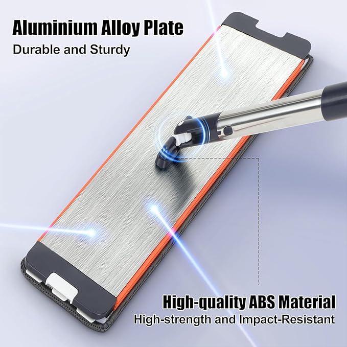 Easywring Washable Mop and Bucket with Wringer Set for Home, Durable and Sturdy Aluminum Flat Mop Head, 2-Chamber, Wet and Dry for All Surfaces, with 8 Reusable Microfiber Mop Pads 13 inch (16 Inch)