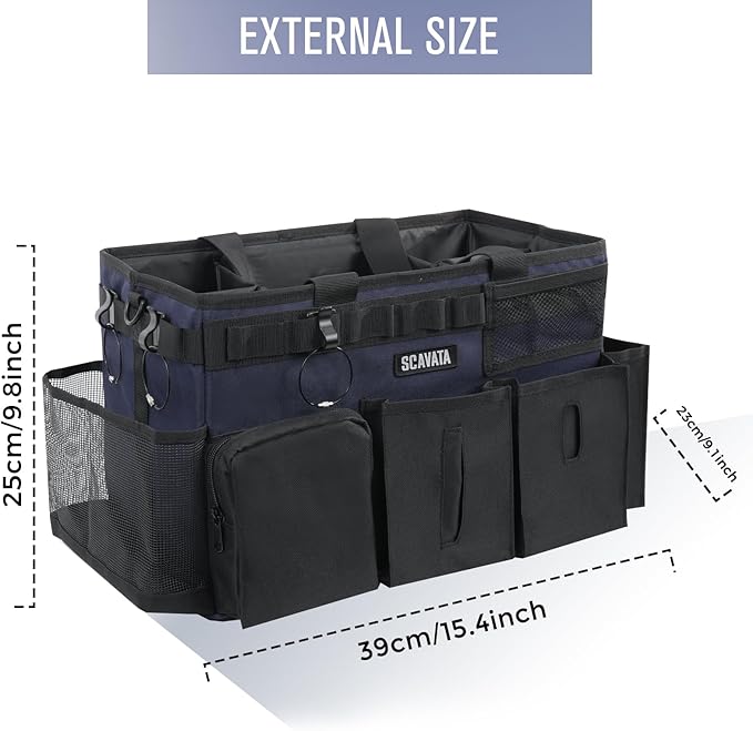 Wearable Cleaning Caddy Bag, Cleaning Caddy Supplies Organizer with Handle & Shoulder Straps for Housekeepers, Under Sink & Car Cleaning Tool Organizers with 4 Foldable Divider Navy (DarkBlue)
