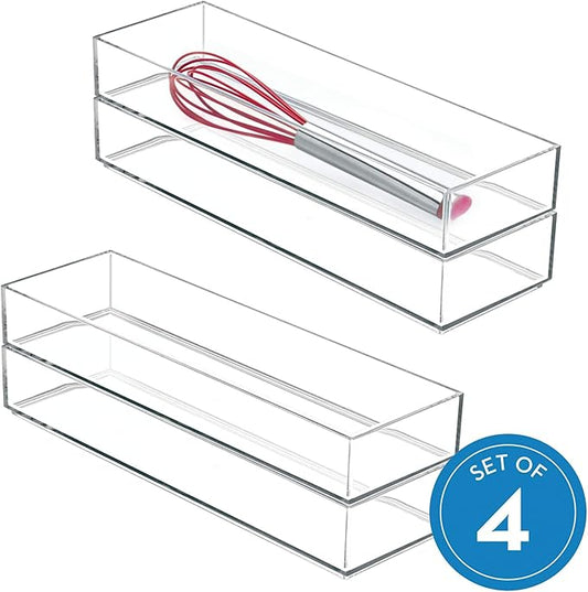 iDesign Clarity Drawer, Kitchen and Bathroom Organization Silverware, Spatulas, Gadgets, Large-Set of 4