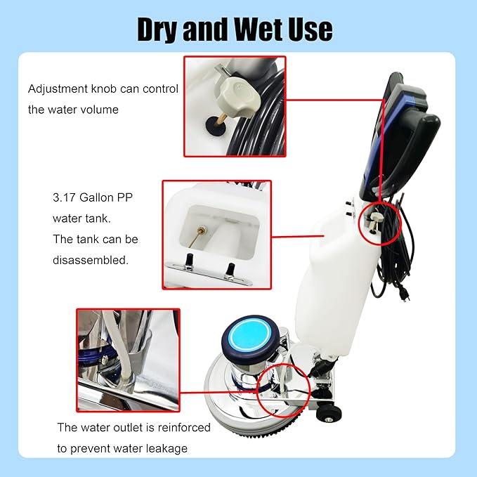 Floor Scrubber Buffer Polisher Machine Polish Wax Refurbish Heavy Duty Tile Scrubber Cleaner Wood Marble Cement Pavement Epoxy Rubber Carpet 18" Tile and Grout Commercial Industrial