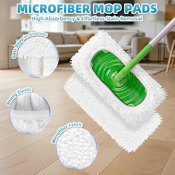 6 Pack Reusable Mop Pads Compatible with Swiffer Sweeper Mop, Washable Wet Pads Refill, Dry Sweeping Cloths, Microfiber Pads for Mopping Floors (Gray, White)
