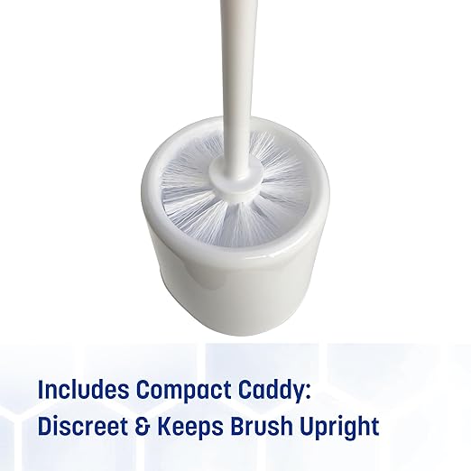 Sparta 16-Inch Durable Toilet Brush with Storage Holder, Bowl Brush with Caddy with Sturdy Polypropylene Bristles for Effective Cleaning, White Plastic Handle for Secure Grip, White (Pack of 24)