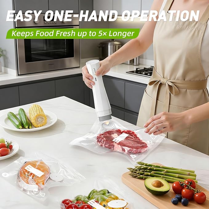 Handheld Vacuum Sealer for Food Storage: Portable Vacuum Sealing Machine - USB Rechargeable Cordless Food Sealer Saver for 5X Preservation