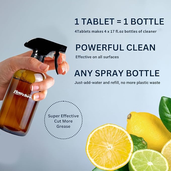 Flowcheer All Purpose Cleaner Concentrate Refills, Multi Surface Clean Refill,No Toxic Cleaning Tablets(12Pack)-Makes 192 fl oz(12x16Fl oz)Bottles of Spray Cleaner for Household&Kitchen Cleaning-Lemon
