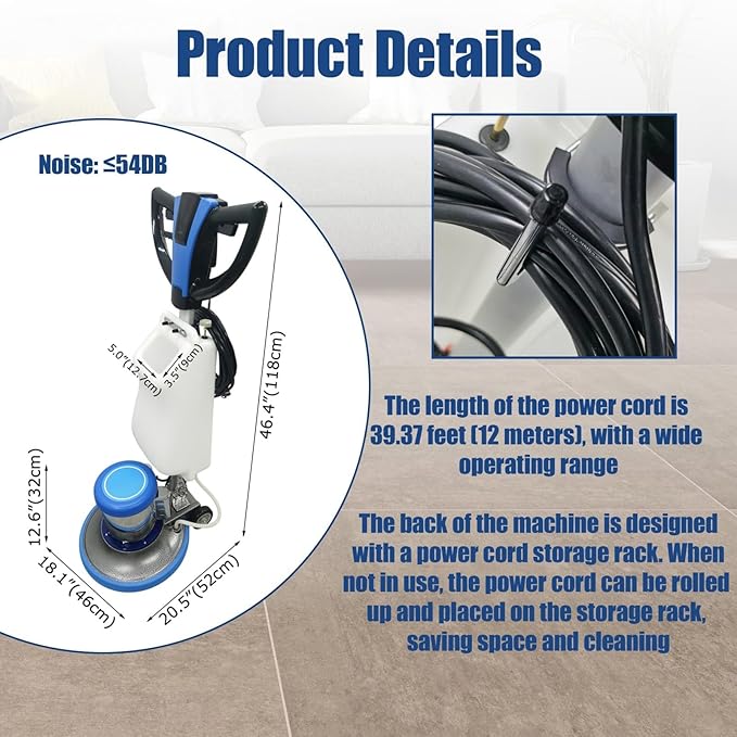 110V Floor Polishing Machine, 17" Commercial and Industrial Floor Scrubber, Blue Heavy Duty Multi-functional Floor Buffer Polisher Machine