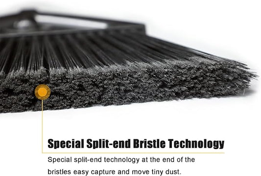 Heavy Duty Commercial Broom, 3 Pack Upgraded Angle Brooms for Sweeping Outdoor and Indoor, Perfect Black Brooms of House, Kitchen, Garage, Courtyard, Concrete