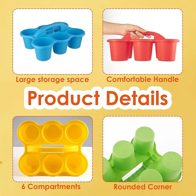 4 Pack Classroom Caddy For School,Kidsroom,Pencil Holder,Plastic Cup Caddy for Drink Delivery (Rainbow)
