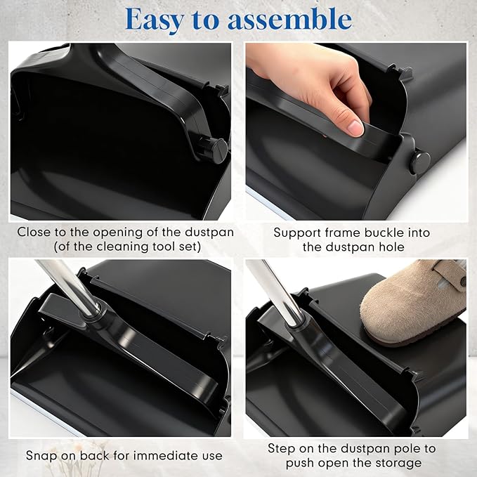 Maxcheck 2 Pcs 37 Inch Lobby Dust Pan Bulk Upright Lobby Dust Pan Plastic Commercial Dustpan with Long Handle Upright Standing Dustpan Heavy Duty for Office Home Indoor Outdoor Use (Black)