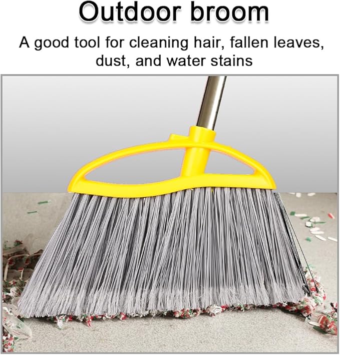 Stainless Steel Dustpan with Outdoor Stiff Bristles Broom,Long Handle Metal Dust Pan and Heavy Duty Broom for Home,Lobby,Office