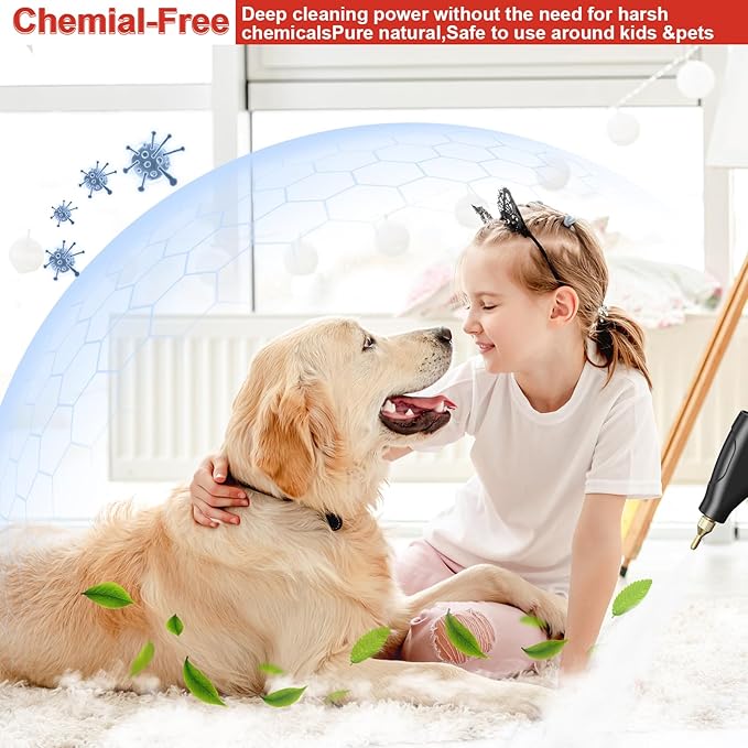Steam Cleaner for Home, 15s Heat-Up, 1.2L Water Tank, 6-Level Adjustable Handle, Handheld Steam Cleaner for Car Detailing, Dirt, Furniture, Couch, Floor Tile, Bathroom, Bed Bugs, 9Pcs Accessories