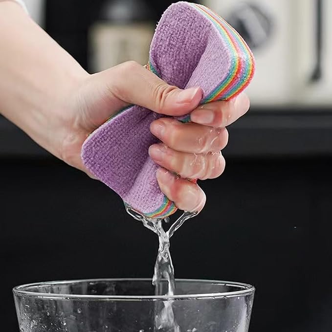 Generic 12 Layer Microfiber Sponge, Rainbow, 4 Pack, Dual Sided, Absorbent, Reusable, Multi-Purpose, Kitchen Sink Holder