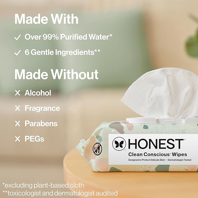 The Honest Company Hypoallergenic Multi-Use Baby Wipes for Sensitive Skin, Geo Mood, 60 Count