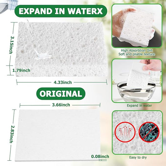 White Plant Based Sponges for Kithcen, 24 Count, Dehydrate, Natural, Organic, Non Abrasive, No odor, Durable Washable Recycled Soft Bio-Based Cellulose Sponge for Washing Dishes and Countertop