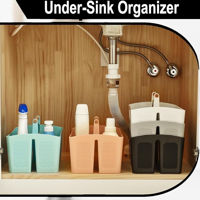 Haundry Plastic Gray Shower Caddy Basket with 3 Compartments, Portable Divided Bathroom Cleaning Caddy Organizer Storage Tote with Handle for Dorm,College, Room Essentials