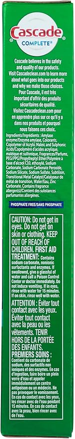 Cascade Complete Powder, Fresh Scent, Cascade Dishwashing Powder, Cascade 90 oz with Bonus Cascade Platinum Dishwasher Cleaner 3 Count Pod