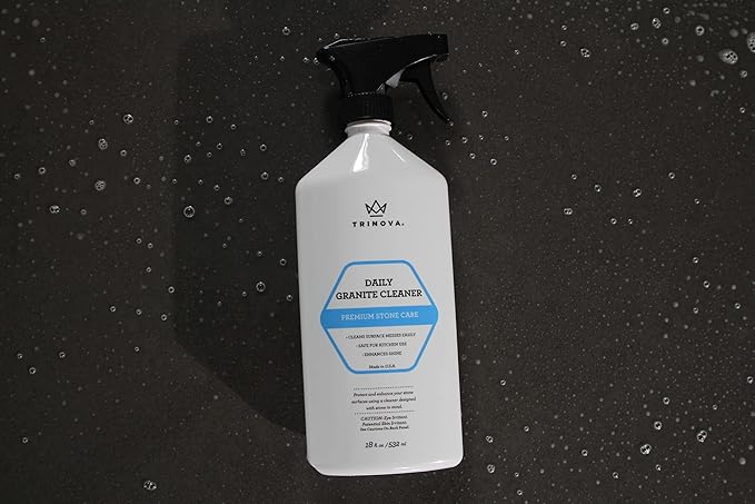 TriNova Granite Cleaner & Polish for Daily Use - Made in USA, Enhances Shine, Streak-Less - for Counter-Tops, Marble, Stone, Bathroom Tile Kitchen, & Islands - 18 fl oz