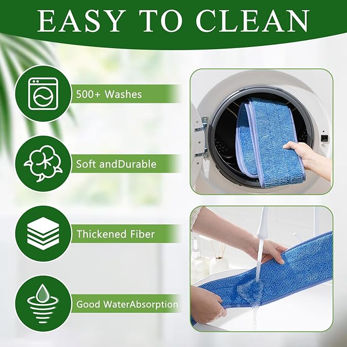 6 Pcs Large 48 Inch Commercial Replacement Microfiber Pads Reusable Wrestling Wet Mop Refill Pads for Flat Mop Frames Wet and Dry Use (Micronfiber & Cotton,Blue)