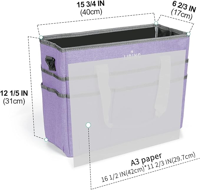JJRING Craft Organizer Tote Bag, Large Art Storage Caddy with Multiple Pockets, Lilac Sewing Bag for Art, Craft, Scrapbooking, Medical, and Office Supplies Storage