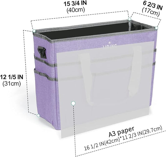 JJRING Craft Organizer Tote Bag, Large Art Storage Caddy with Multiple Pockets, Lilac Sewing Bag for Art, Craft, Scrapbooking, Medical, and Office Supplies Storage