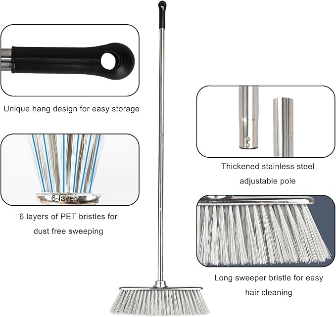 Indoor Soft Bristles Broom and Dustpan Angle Sweeping Dustpan and Broom with Long Handle for Kitchen Hardwood Floor Cleaning (Broom and Dustpan)