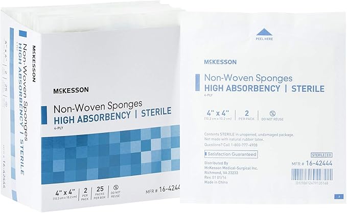 McKesson Non-Woven Sponges, Sterile, 4-Ply, High Absorbency, Polyester/Rayon (4 X 4 Inch (50 Count))
