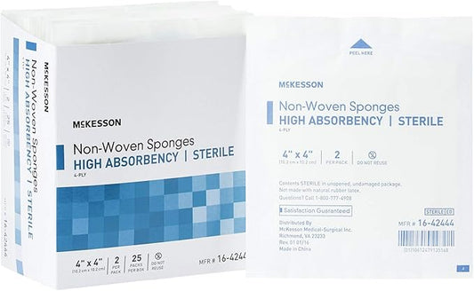 McKesson Non-Woven Sponges, Sterile, 4-Ply, High Absorbency, Polyester/Rayon (4 X 4 Inch (50 Count))