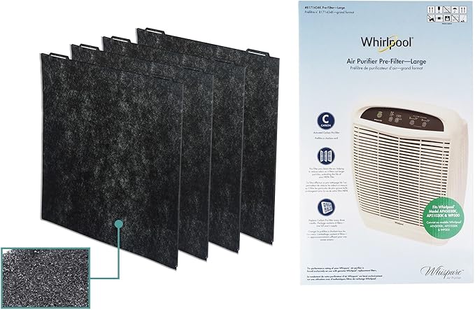 Whirlpool 8171434K (8171434), 4-Pack (Large), Air Purifier Active Carbon Pre-Filters, Fits Air Purifier Model AP51030K, AP45030K, APR45130L, WP500, 18x16.5 inch