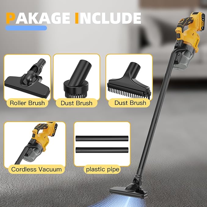 Cordless Vacuum for DE-Walt 20V Battery, 5-in-1 Handheld Electric Vacuum Cleaner with 500W Powerful Motor, 46 CFM Portable Hand Vacuum with HEPA Filter for Car, Carpets, Furniture (Tool Only)