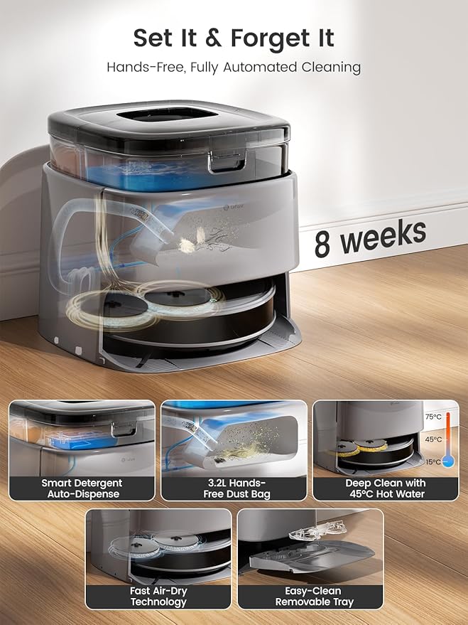 Lefant LiDAR Robot Vacuum and Mop, 20000Pa Suction, 90-Day Self-Emptying, Obstacle Avoidance, Auto Mop Washing&Drying, All-in-One for Pet Hair Carpet, 5G WiFi Alexa/APP/iWatch Control, M3 Max