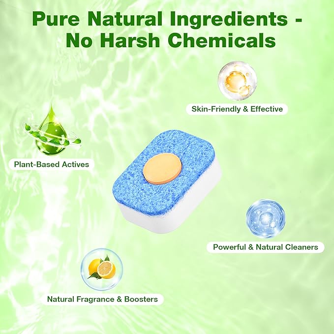 All-in-One Dishwasher Pods - Cleaner Tables No Pre-rinse Cuts Through Tough Grease & Stuck on Food, All Natural Eco-friendly Formula Non-toxic Dishwasher Detergent Gentle Yet Powerful Clean 30 Tabs