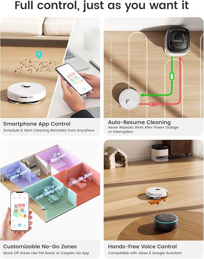 Lefant M3 Robot Vacuum, Auto Mop Washing, 12000Pa Suction, Self-Emptying & Refilling, 9mm Mop Lifting, 200RPM Spinning Mops, Smart Obstacle Avoidance, White