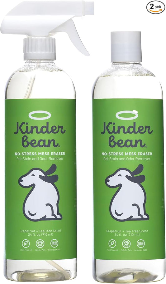 Dog & Cat Urine Stain and Odor Eliminator for Carpet, Upholstery, Hard Floors - 2-Pack 24 oz., Grapefruit Tea Tree Scent, Enzyme Bio-Active Formula with Squeeze and Spray Top