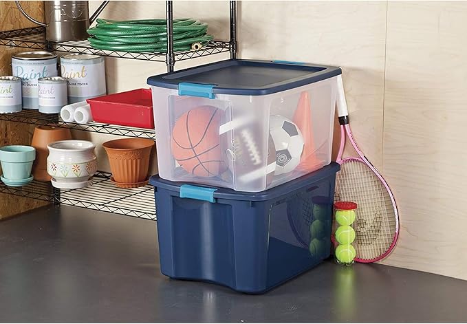Sterilite 72 Qt./18 Gal. Latching Storage Bin with Clear Base - True Blue
