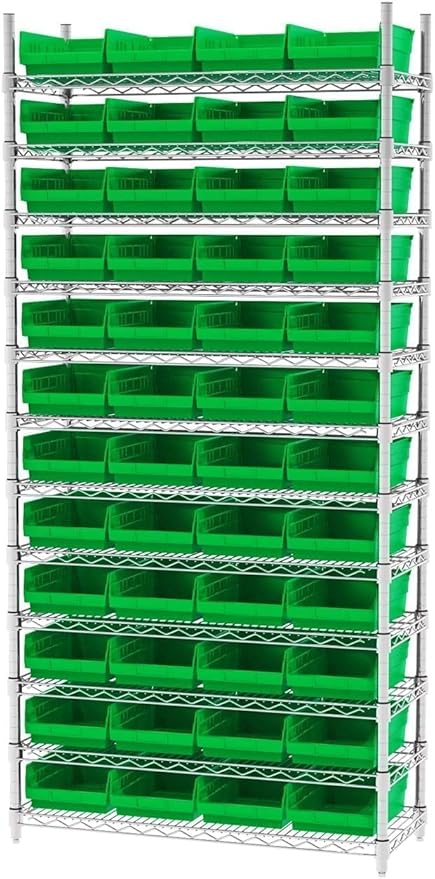 Akro-Mils 30150 Plastic Shelf Bins, Heavy Duty Storage Bins for Garage, Closet, and Drawer Organization, 12-Inch x 8-Inch x 4-Inch, Green, 12-Pack