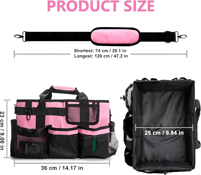Large Cleaning Caddy Bags, Cleaning Supplies Organizer with Handle & Adjustable Shoulder Straps, 14.7-inch Pink Tool Bag, Cleaning Bags for Housekeepers, Cleaners, Gifts