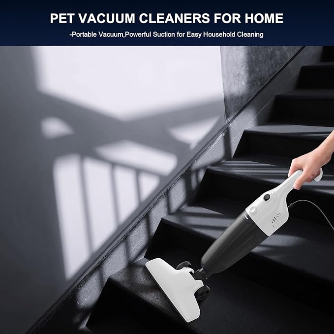 Stick Vacuum Cleaner, Corded 2-in-1 Lightweight Vacuum with Powerful Suction, Washable HEPA Filter, Handheld & Upright for Pet Hair, Carpet, Hardwood Floor & Home Cleaning – White MC607C