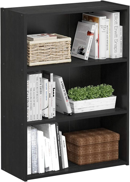 Furinno PASIR Book Shelf, 3-Tier Bookshelf, Storage Shelves Bookcase, 9.7 x 23.7 x 31.5, for Living Room, Bedroom, Home Office, Americano