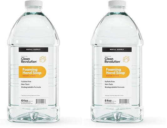 Clean Revolution Foaming Hand Soap Refill Supply Container, Ready to Use Formula, Dreamy Citrus Fragrance, 64 Fl Oz (Pack of 2)