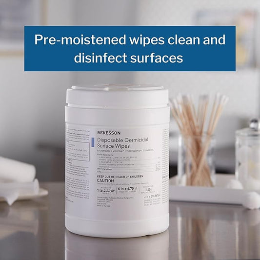 McKesson Germicidal Wipes [800 Count] Disinfecting Wipes, Alcohol Cleaning Disinfectant Wipes, Hospital Grade Multi-Surface Wipes, 160 Wipes, 5 Pack