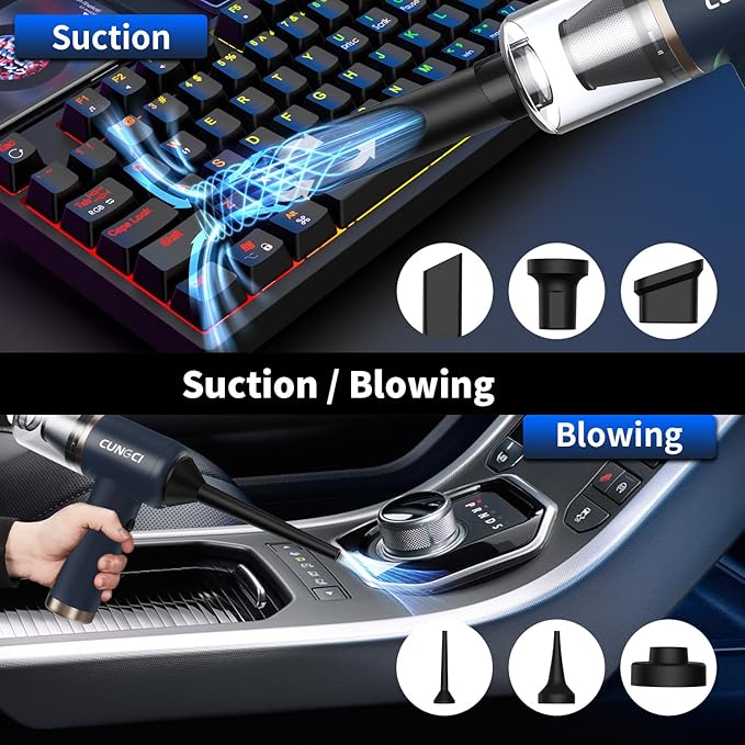 Car Vacuum Handheld Vacuum Portable Cordless, 18000Pa 5 in 1, 100W Brushless Motor, High Power Vacuum Cleaner with Window Breaker Hammer, LED Light, Multi-Nozzles for Car, Home, Pet, Office