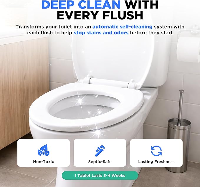 Happy Toilet Cleaner Automatic Toilet Bowl Cleaner Tablets Ultra-Strength Bathroom Toilet Tank Cleaner Tablets for Tank - Toilet Bowl Cleaners Resealable 12-Pack Bag