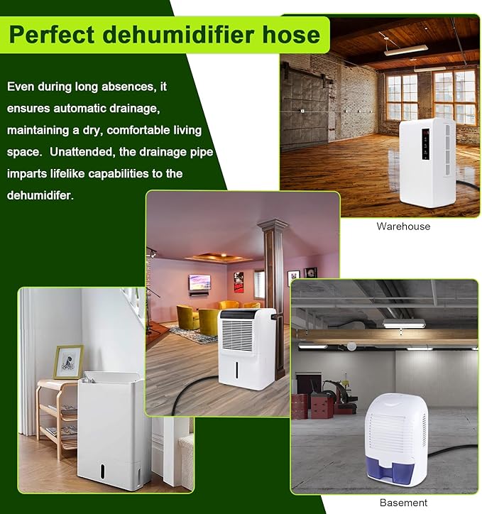 12FT Dehumidifier Drain Hose with 3/4 Inch FHT Connector, Featuring Rust-Resistant Brass Fittings for Leak-Proof Connection, Perfectly Compatible with Most Dehumidifier Brands(7 Length Options)